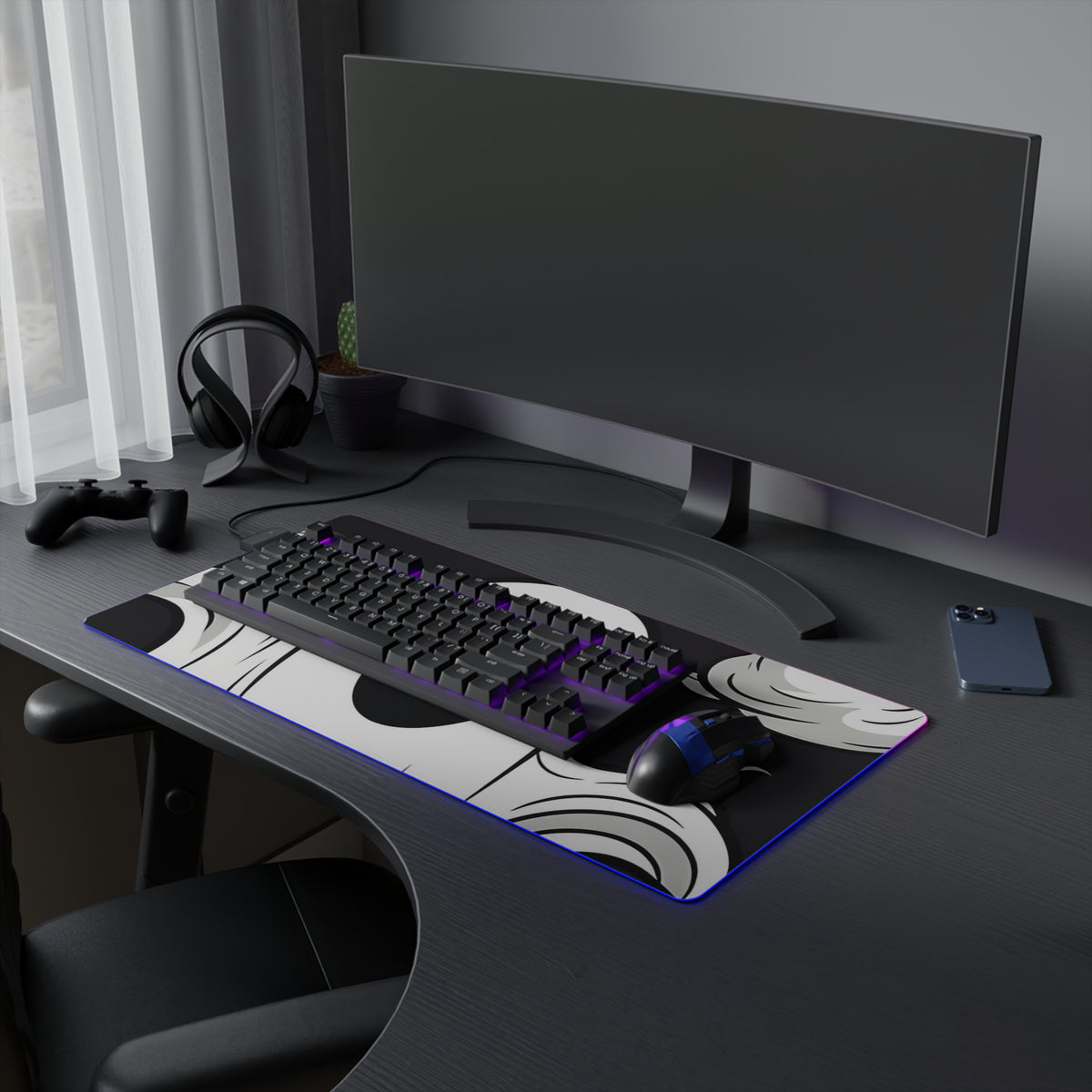 LED Gaming Mouse Pad with Skeletal Ghostly Pumpkin Patch Design for Halloween, view 15
