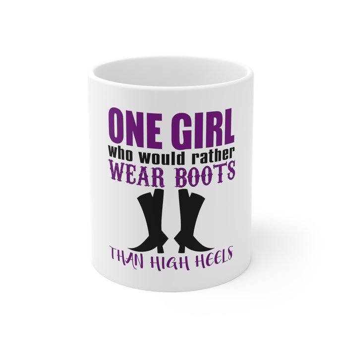 DistinctInk Glossy White Coffee / Tea Mug - One Girl Who Would Rather Wear Boots Than Heels