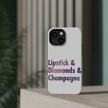 DistinctInk ToughCase for Apple iPhone, Compatible with MagSafe Charging - Lipstick & Diamonds & Champagne