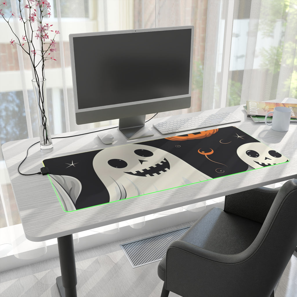 LED Gaming Mouse Pad with Spooky Skeleton Pumpkin Patch Design for Halloween, view 28