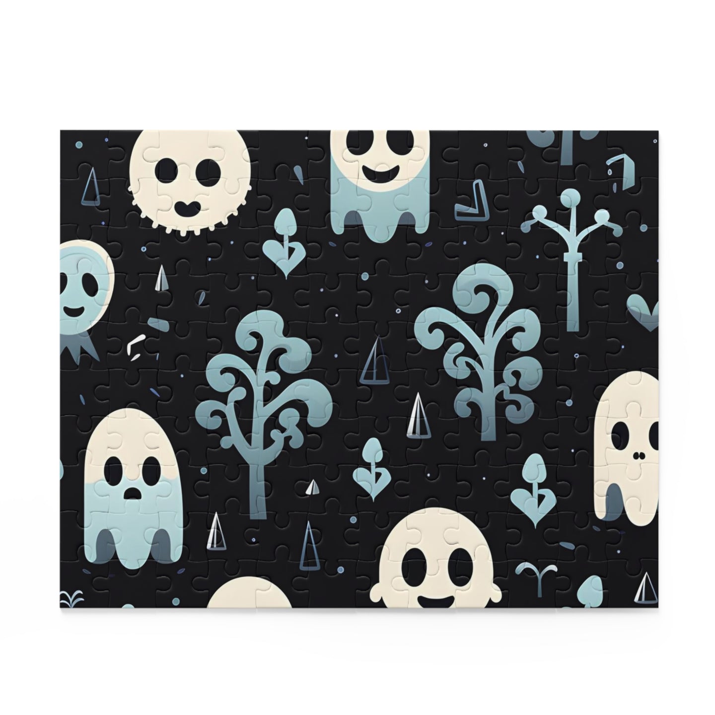 DistinctInk Jigsaw Puzzle with Ghastly Skeletal Shadows Design for Halloween