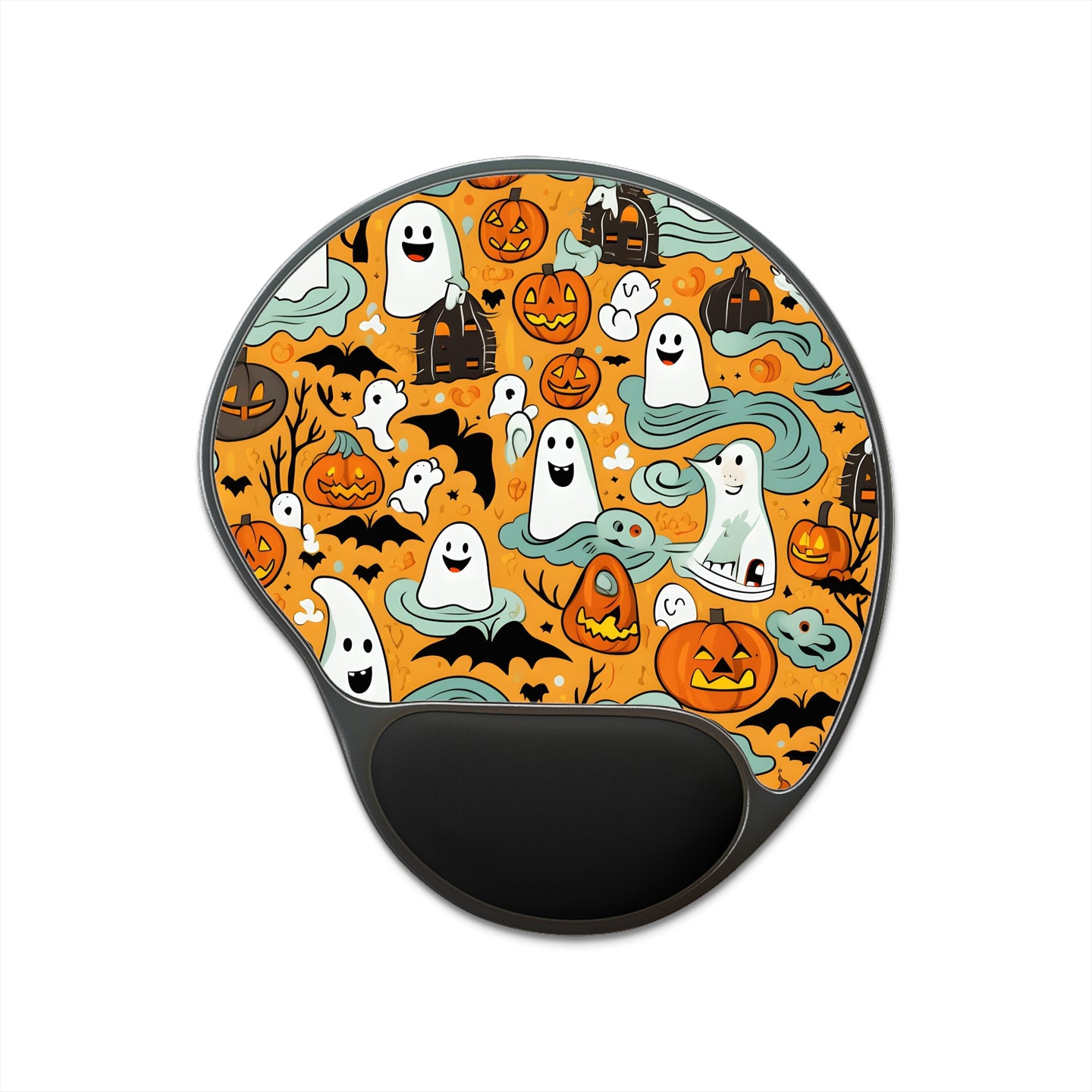 DistinctInk Mouse Pad with Wrist Rest  with Flying Pumpkin Bats Design for Halloween
