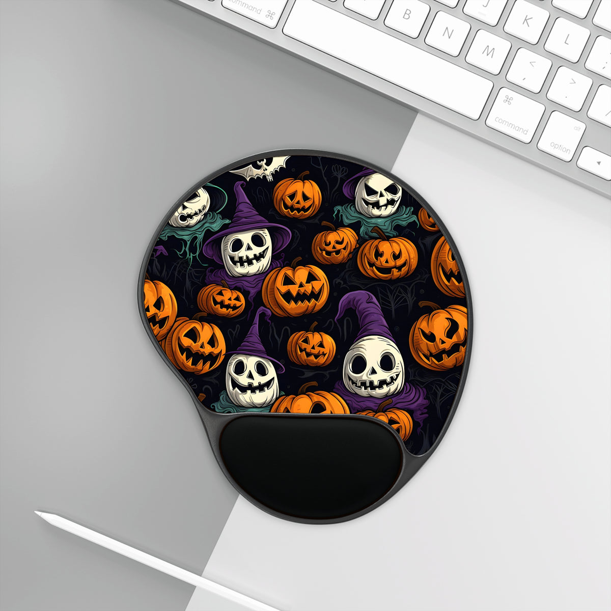 Mouse Pad with Wrist Rest with "Halloween Haunts and Pumpkin Pals" Design for Halloween, view 3