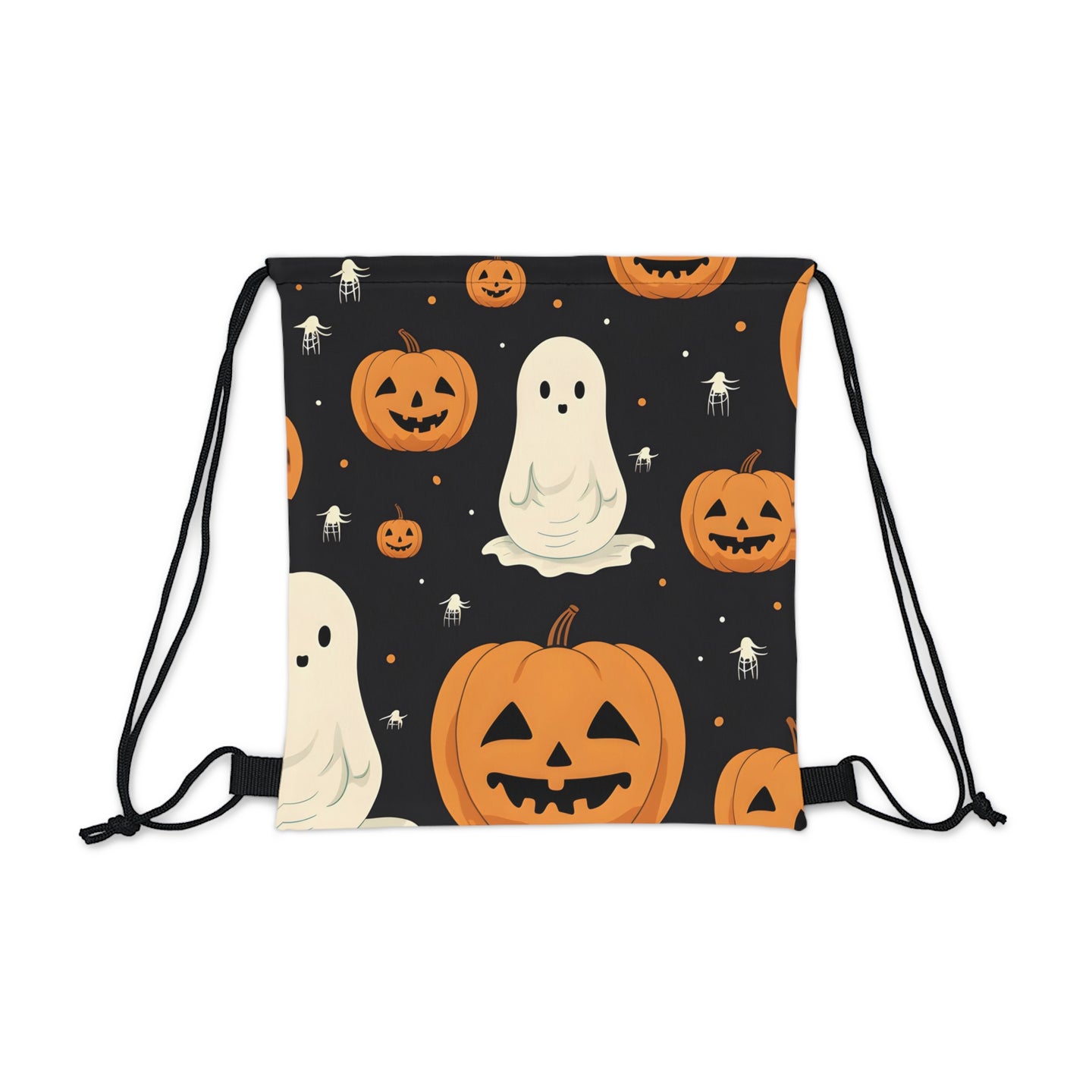DistinctInk Drawstring Bag / Backpack with Spooky Skeleton Pumpkin Patch Design for Halloween