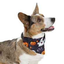 DistinctInk Adjustable Pet Banana Collar with Spooky Bat-o-lanterns Design for Halloween