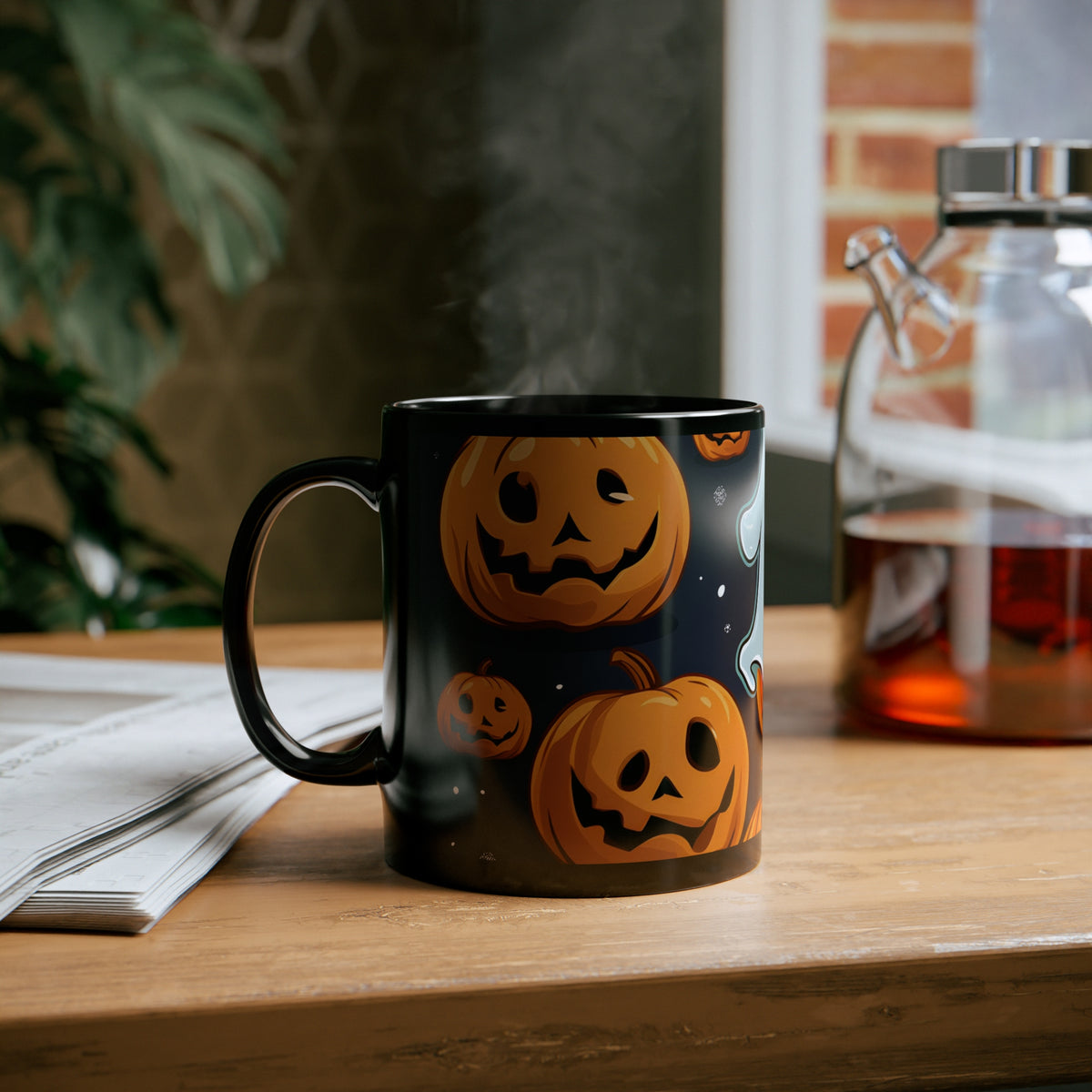 Black Coffee Mug - Ghost Skeleton Spooky Pumpkins for Halloween, view 6