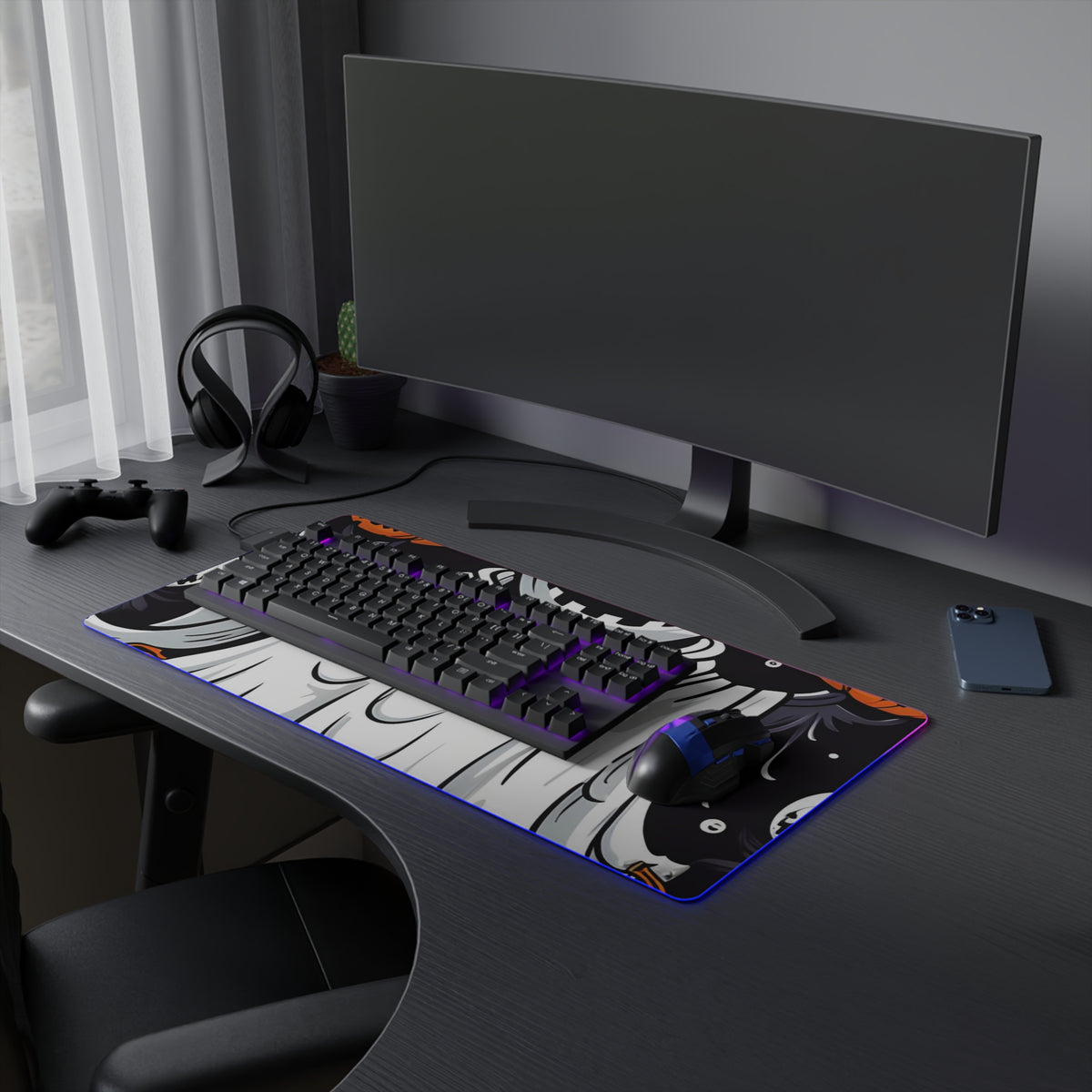 LED Gaming Mouse Pad with Ghost Skeleton Pumpkins Design for Halloween, view 15