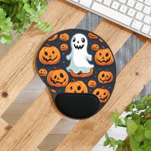 DistinctInk Mouse Pad with Wrist Rest  with Ghost Skeleton Spooky Pumpkins Design for Halloween