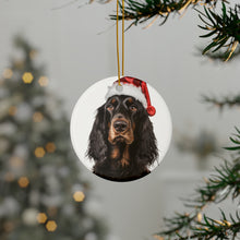DistinctInk Hanging Ceramic Christmas Tree Ornament with Gold String - Great Gift/Present - 2 3/4 inch Diameter - Gordon Setter Design