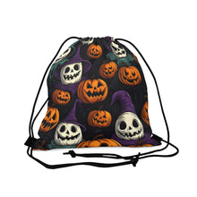 DistinctInk Drawstring Bag Backpack with "Halloween Haunts and Pumpkin Pals" Design for Halloween