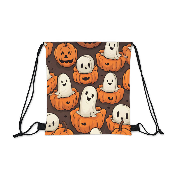 DistinctInk Drawstring Bag / Backpack with Haunted Skeleton Pumpkin Patch Design for Halloween