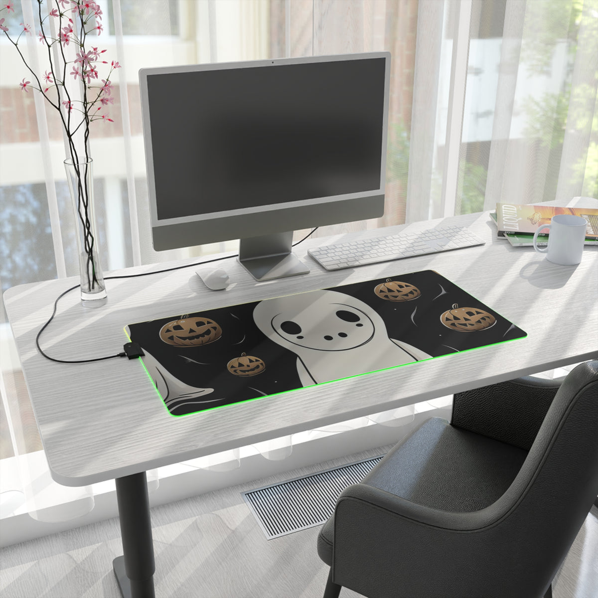 LED Gaming Mouse Pad with Ghostly Skeleton and Pumpkin Design for Halloween, view 16