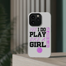 DistinctInk ToughCase for Apple iPhone, Compatible with MagSafe Charging - Volleyball Yes I Do Play Like a Girl