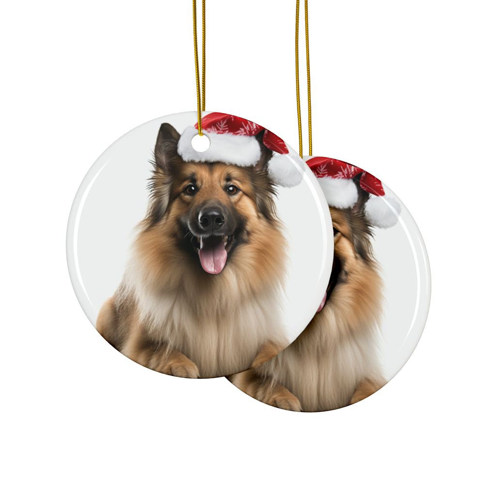 Hanging Ceramic Christmas Tree Ornament with Gold String - Belgian Tervuren Design, view 2