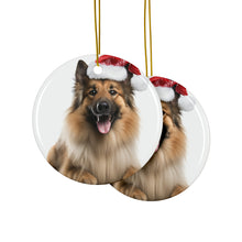 DistinctInk Hanging Ceramic Christmas Tree Ornament with Gold String - Great Gift/Present - 2 3/4 inch Diameter - Belgian Tervuren Design
