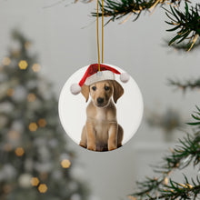 DistinctInk Hanging Ceramic Christmas Tree Ornament with Gold String - Great Gift/Present - 2 3/4 inch Diameter - Sloughi Puppy Design