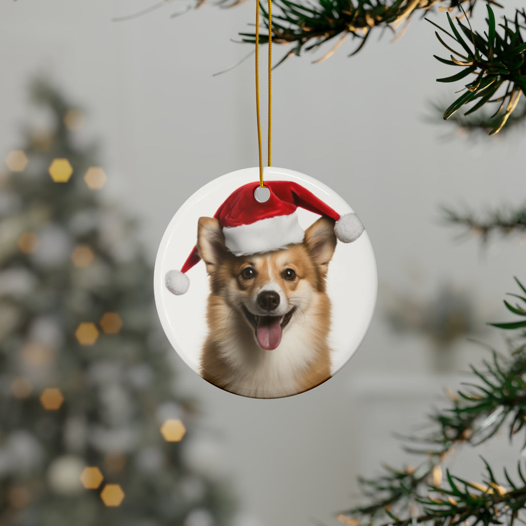 Hanging Ceramic Christmas Tree Ornament with Gold String - Icelandic Sheepdog Design, view 3