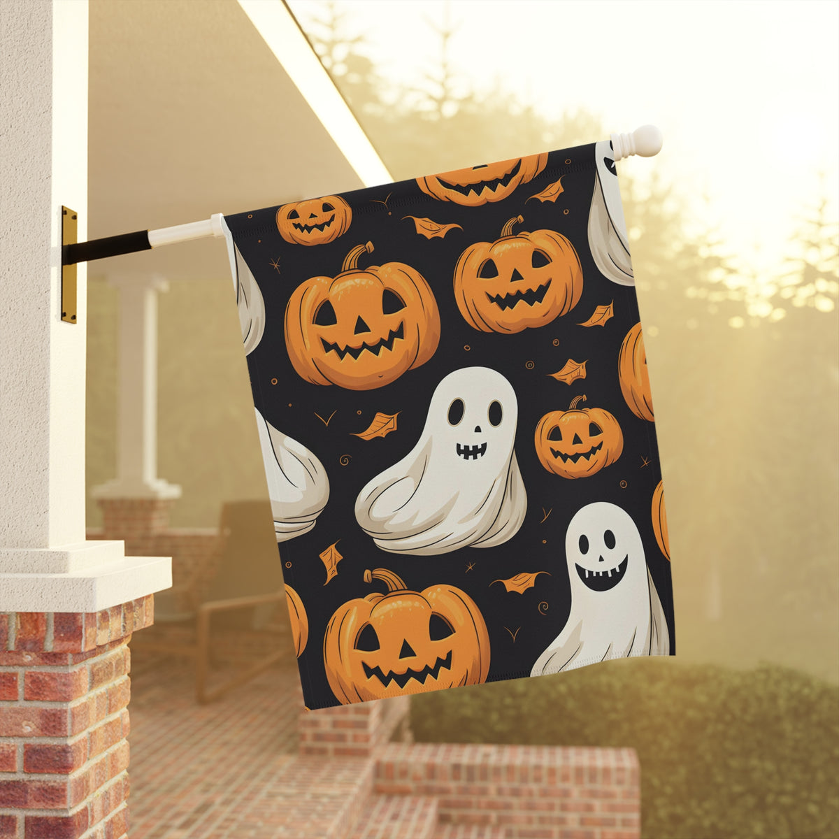 Garden & House Banner / Flag with Ghastly Skeleton Pumpkin Party Design for Halloween, view 9