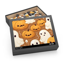 DistinctInk Jigsaw Puzzle with Ghastly Skeleton Pumpkin Cartoon Design for Halloween
