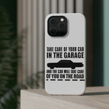 DistinctInk ToughCase for Apple iPhone, Compatible with MagSafe Charging - Take Care of the Car, Car Take Care of the Road