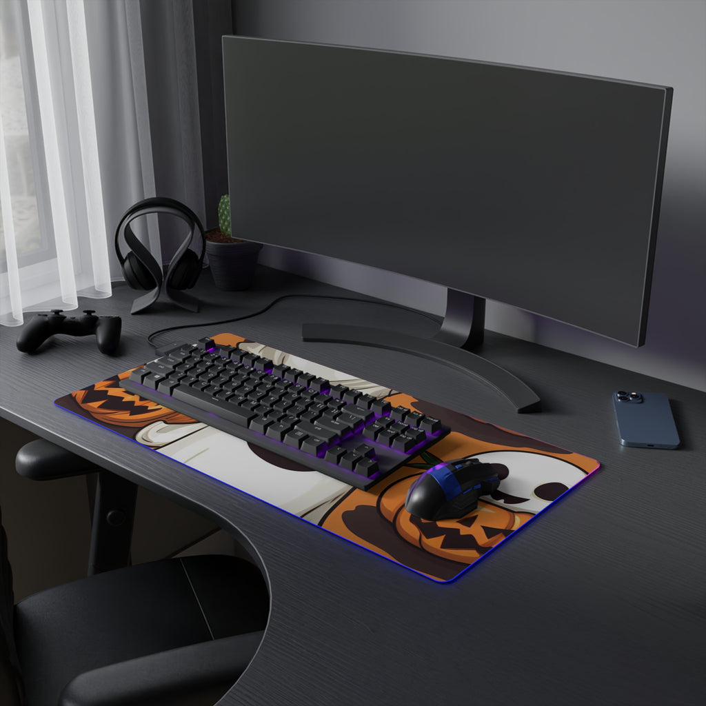 LED Gaming Mouse Pad with Skeletal Ghost in a Pumpkin Design for Halloween, view 15