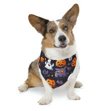 DistinctInk Adjustable Pet Banana Collar with Spooky Bat-o-lanterns Design for Halloween