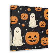 DistinctInk Canvas Wall Art with Spooky Skeleton Pumpkin Patch for Halloween