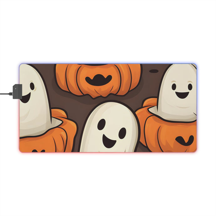 DistinctInk LED Gaming Mouse Pad with Haunted Skeleton Pumpkin Patch Design for Halloween