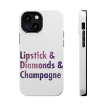 DistinctInk ToughCase for Apple iPhone, Compatible with MagSafe Charging - Lipstick & Diamonds & Champagne