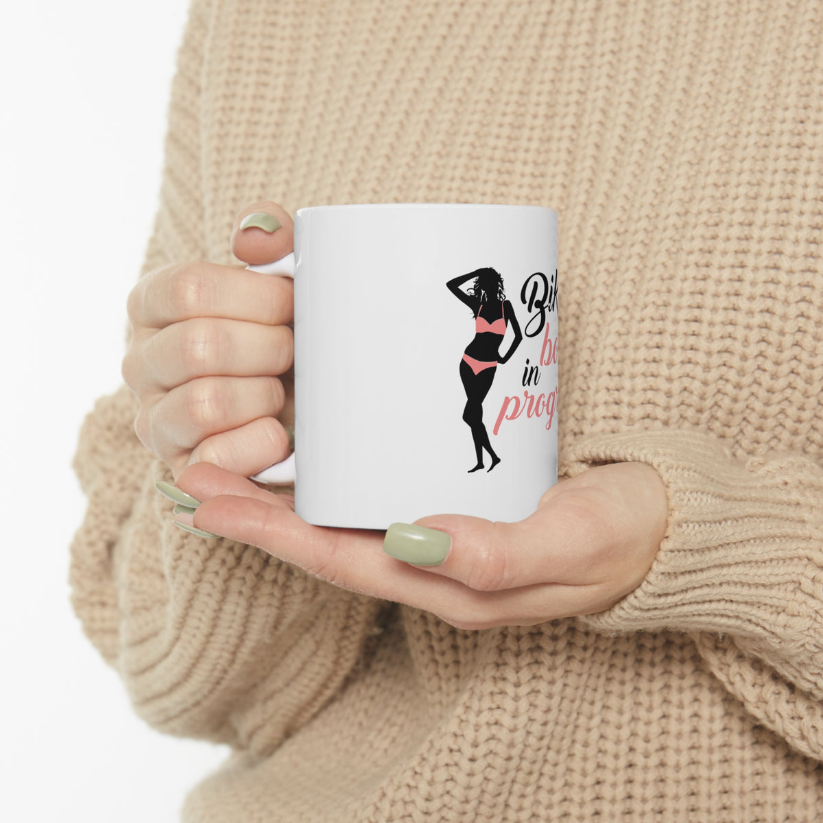 Glossy White Coffee / Tea Mug - Bikini Body in Progress, view 10
