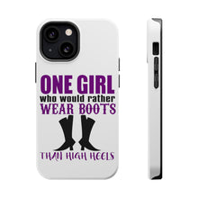 DistinctInk ToughCase for Apple iPhone, Compatible with MagSafe Charging - One Girl Who Would Rather Wear Boots Than Heels