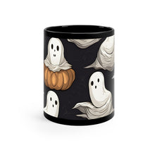 DistinctInk Black Coffee Mug - Skeletal Ghostly Pumpkin Patch for Halloween