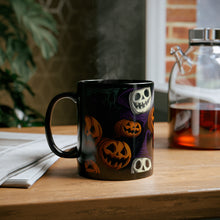 DistinctInk Black Coffee Mug - "Halloween Haunts and Pumpkin Pals" for Halloween