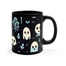 DistinctInk Black Coffee Mug - Ghastly Skeletal Shadows for Halloween