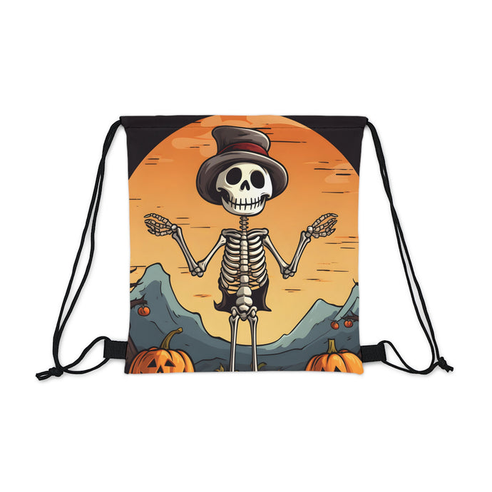 DistinctInk Drawstring Bag / Backpack with Skelefun Halloween Design for Halloween
