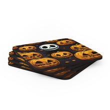 DistinctInk (Set of 4) Corkwood Coasters with Ghastly Skeleton PumpkinsDesign for Halloween