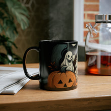 DistinctInk Black Coffee Mug - Spooky Skeleton Pumpkins for Halloween