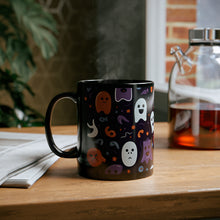 DistinctInk Black Coffee Mug - Skeletal Ghostly Pumpkins for Halloween