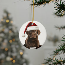 DistinctInk Hanging Ceramic Christmas Tree Ornament with Gold String - Great Gift/Present - 2 3/4 inch Diameter - Labrador Retriever Puppy Design