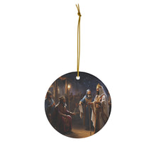 DistinctInk Hanging Ceramic Christmas Tree Ornament Charm with Gold String - Great Gift/Present - 2 3/4 inch Diameter - Wise Men Seek the King: Matthew 2:2