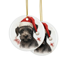 DistinctInk Hanging Ceramic Christmas Tree Ornament with Gold String - Great Gift/Present - 2 3/4 inch Diameter - Cesky Terrier Puppy Drawing Design