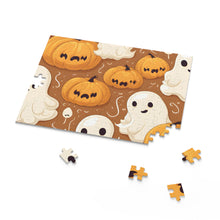 DistinctInk Jigsaw Puzzle with Ghastly Skeleton Pumpkin Cartoon Design for Halloween