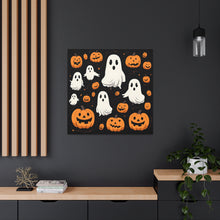 DistinctInk Canvas Wall Art with Ghost Skeleton Pumpkin Cartoon for Halloween