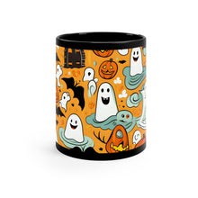 DistinctInk Black Coffee Mug - Flying Pumpkin Bats for Halloween