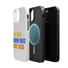 DistinctInk ToughCase for Apple iPhone, Compatible with MagSafe Charging - Eat Beer Drink Bikes Ride Tacos