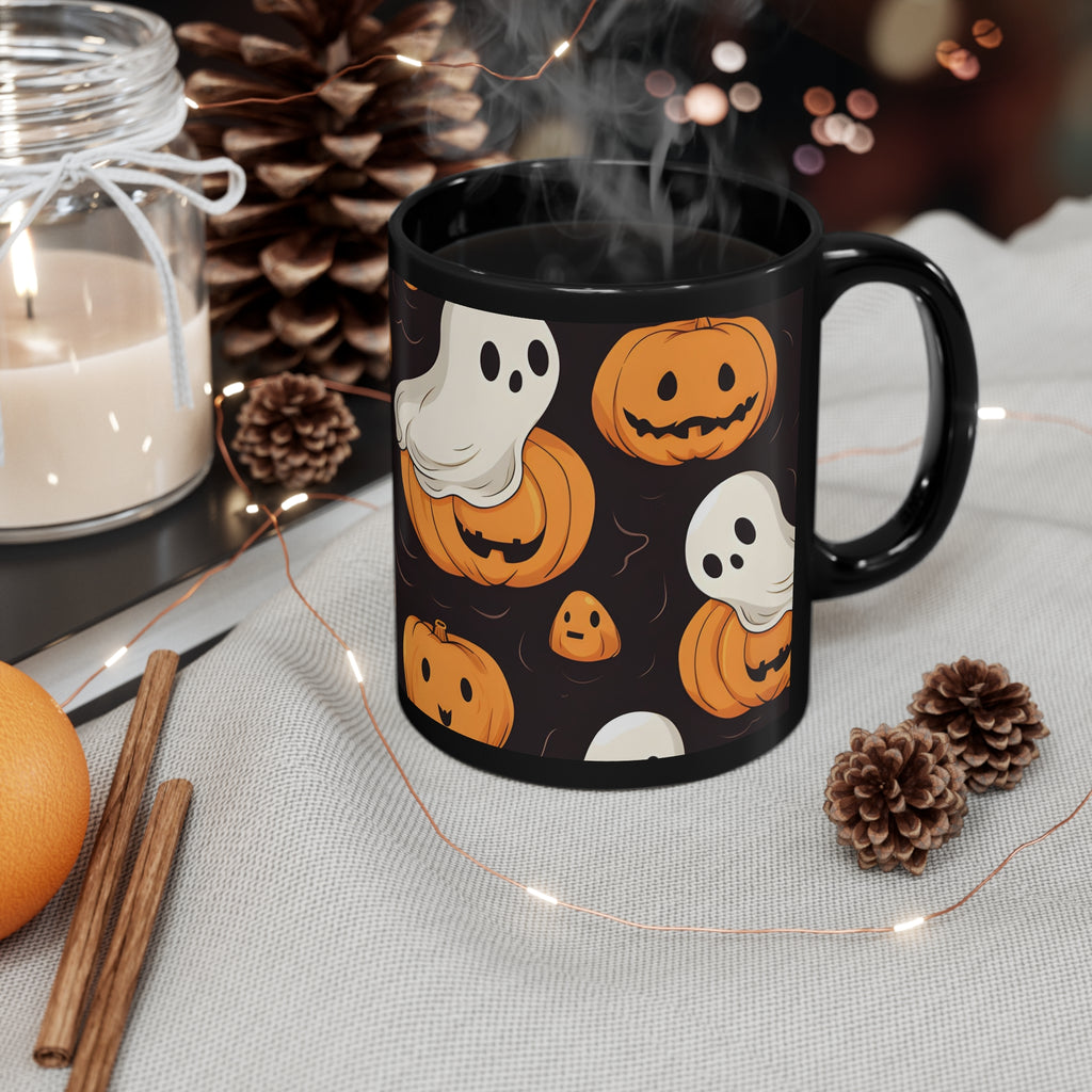 Black Coffee Mug - Haunted Skeleton Pumpkin Patch for Halloween, view 4