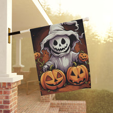 DistinctInk Garden & House Banner / Flag with Trick or Treat Ghost-O-Lantern Design for Halloween