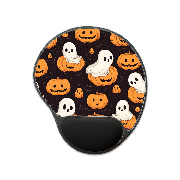 DistinctInk Mouse Pad with Wrist Rest  with Haunted Skeleton Pumpkin Patch Design for Halloween
