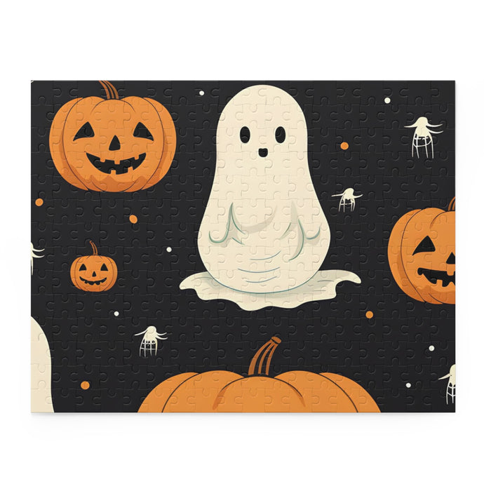 DistinctInk Jigsaw Puzzle with Spooky Skeleton Pumpkin Patch Design for Halloween