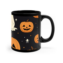 DistinctInk Black Coffee Mug - Spooky Skeleton Pumpkin Patch for Halloween